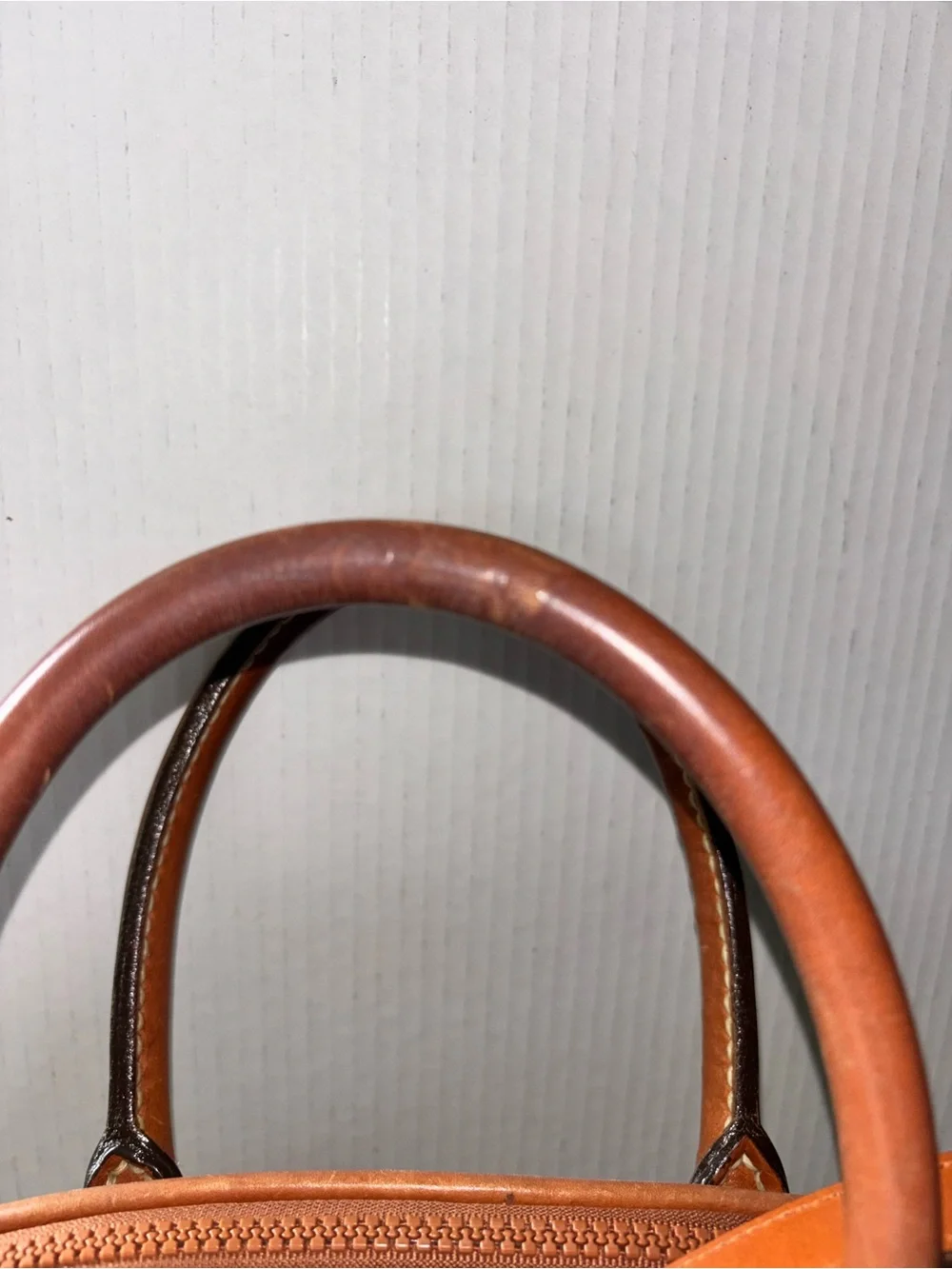 Dooney & Bourke Cream and Brown Leather Dome Satchel Handbag